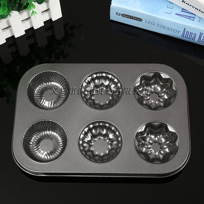 DIY Baking Tools Six Non Stick Coating of High Quality Flat round 6 Cups and 6 Hole Tray Cake Mold