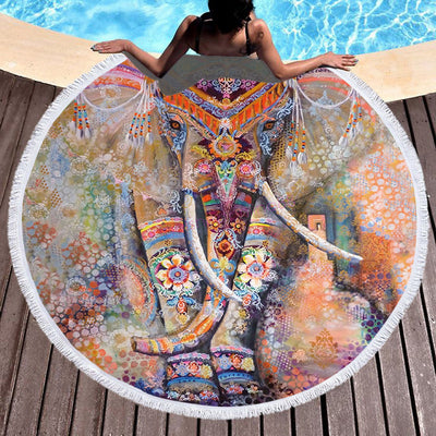 Round Beach Towel with Tassel Digital Printing Microfiber Bath Towel Yoga Mat