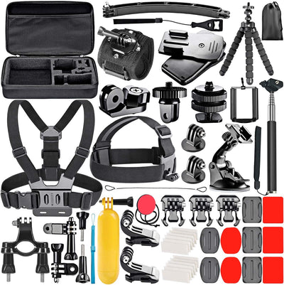 53-In-1 Action Camera Kit Accessori Compatibile Con Gopro Hero 10 9 8 Max 7 6 5 4 Nero Gopro 2018 Session Fusion Argento Bianco Insta360 DJI Action 2 AKASO APEMAN Campark SJCAM Ecc