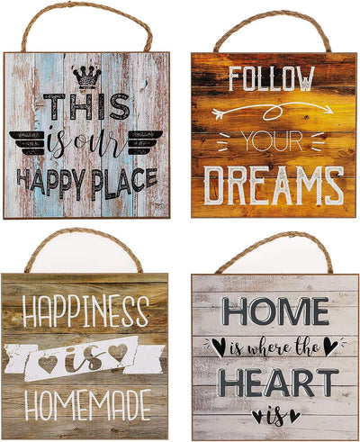 Set Di 4 Quadri Da Parete, 20 X 20 Cm, Con Frasi, Stile Vintage E Shabby Chic, Decorazione Da Parete