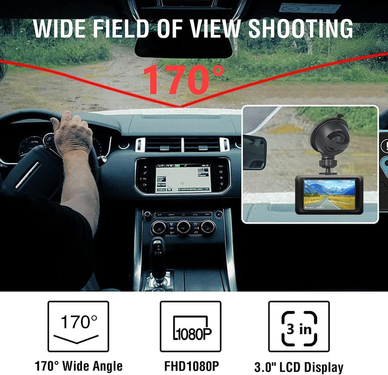 【2022 Nuova Versione】 Telecamera per Auto 1080P Dashcam Auto Schermo Da 3 Pollici Angolo Di Ripresa Da 170°, Con Registrazione in Continuo, Monitor Di Parcheggio