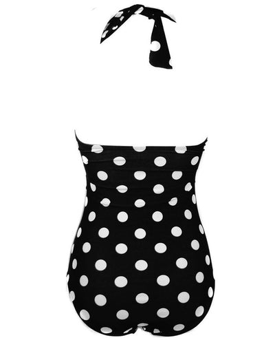 Hot Spring Swimsuit New Sexy Halter Neck Gathered Polka Dot plus Size One-Piece Swimsuit