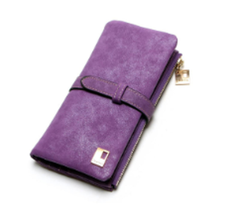 Korean Version of the Retro Matte Leather Two-Fold Draw Long Wallet Multi-Card Lady Wallet