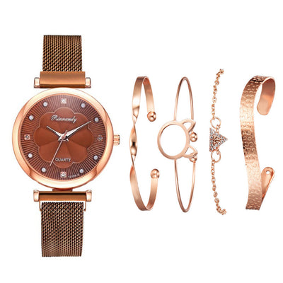 Net Belt Magnet Quartz Watch Bracelet 5Pcs/Set