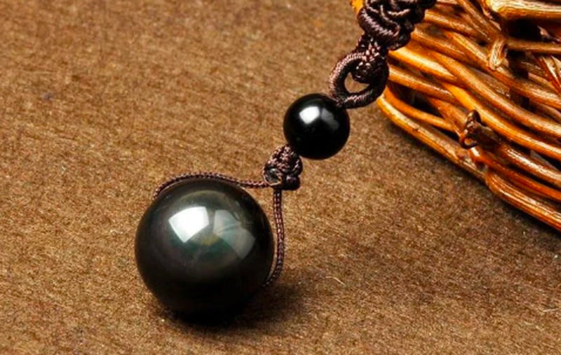 Natural Obsidian Rainbow Eye Transfer Good Luck Pearl Pendant Necklace Polyester Rope Chain Necklace Jewelry for Woman