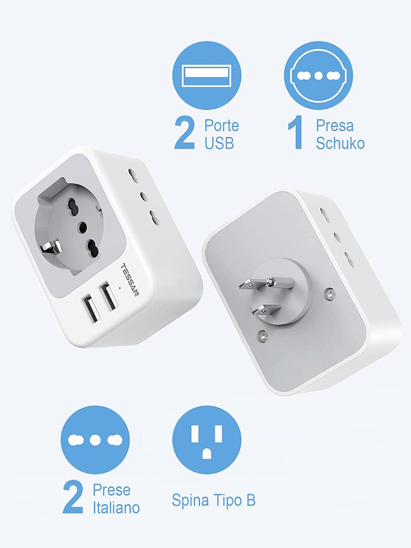 Adattatore Presa Americana Con 2 USB, Adattatore USA Con 2 Prese IT E 1 Presa Schuko, Adattatore Presa USA per America, Canada, Messico, Thailandia, Adattatore Spina Americana Tipo B