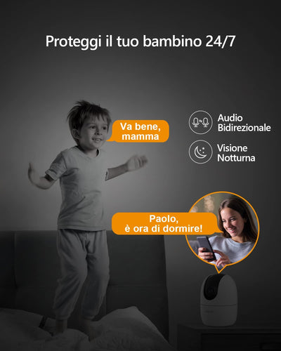 Telecamera Wi-Fi Interno, 1080P Telecamera IP Di Sorveglianza, Tracciamento Del Movimento Con Sirena, Baby Monitor Con AI Rilevamento Umano, Audio Bidirezionale & Visione Notturna, Ranger 2