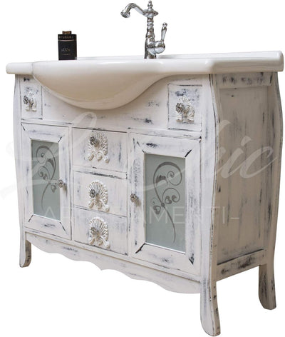 Shop Chic Composizione Bagno Nettuno, Mobile Con Specchio E Colonna in Rovere Shabby Chic