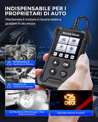 CDL20 Diagnosi Auto Tutte Autodiagnosi OBD2/ EOBD Con Funzioni OBDII Odb2 Diagnostica in Italiano Del Motore Strumento Diagnostica per Autoveico