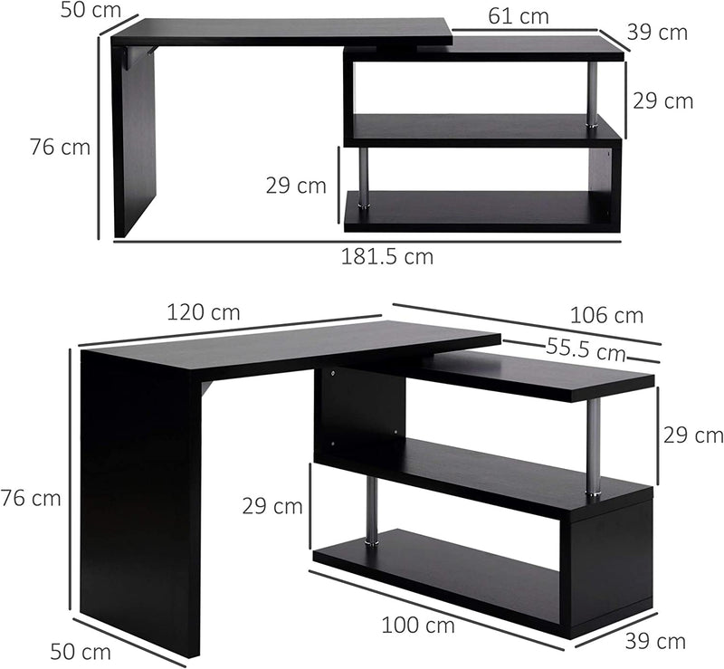 Scrivania Angolare per Computer Con Scaffali, Tavolo Da Pranzo in Legno 120 X 106 X 75Cm Nero