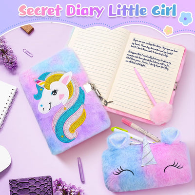 Diario Segreto Bambina Con Lucchetto E Chiave,Set Regalo per Astuccio Unicorno Include Diario Segreto Unicorno,Astuccio Unicorno E Penna,Unicorno Bambina Regalo per Bambini Dai 3 Anni,Viola