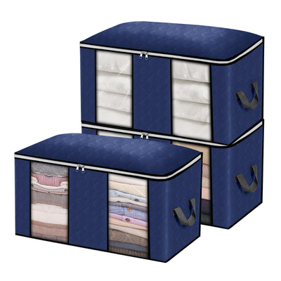 KING DO WAY 3PCS Clothes Storage Bag Non-Woven Fabric Two-Window Foldable Storage Bag