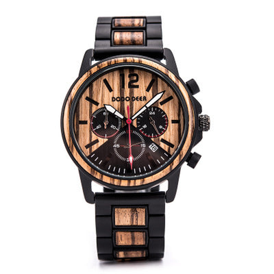 Csutomize Engrave Logo Wood Watches for Mens DODO DEER Timer Luxury Chronograph Wristwatch Male Wriswatch Auto Date