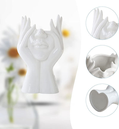 Vaso per Il Viso in Ceramica, Vaso Di Fiori Bianco per L'Arredamento, Forma Femminile Testa a Metà Corpo Busto Vasi Minimalismo Decorativo Moderno Stile Nordico Vaso Di Fiori (A)