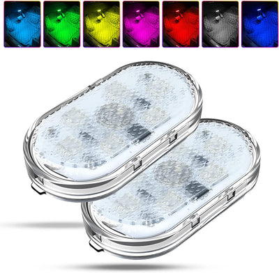 2 Pezzi Luci Led Interne per RGB Auto, Luce Touch a Led 7 Colori Regolabile Ricaricabile Usb Led Auto Senza Fili Accessori per Auto Illuminazione Ambientale Interna