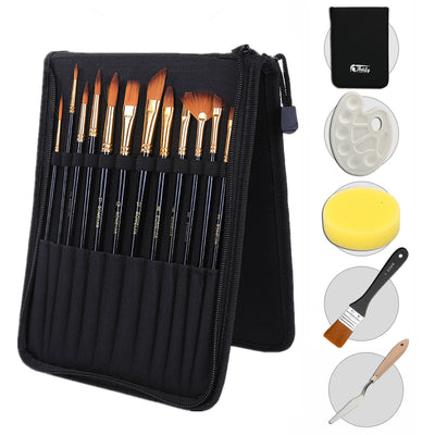 Black Rod Canvas Bag with Scraper, Board Brush, Art Supplies, Nylon Brush Set