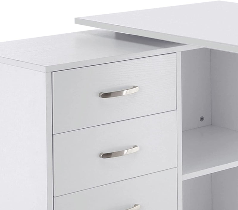 Scrivania Angolare per Computer Da Ufficio Con Cassettiera 117×83.5×76Cm Bianco