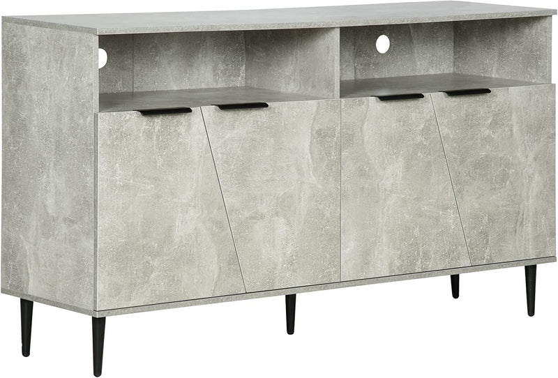 Credenza Moderna Con Armadietti a 2 Ante E Mensole Regolabili, Madia per Cucina E Salotto Effetto Marmo 147X40X83Cm, Grigio