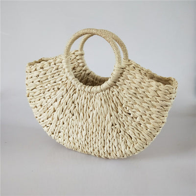 Women Handbag Rattan Wicker Straw Woven Half-Round Bag Large Capacity Female Casual Travel Tote Fashion Bolsos