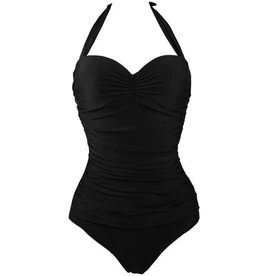 Hot Spring Swimsuit New Sexy Halter Neck Gathered Polka Dot plus Size One-Piece Swimsuit