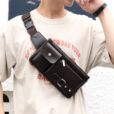 Men'S Belt Bag Classic Solid Color PU Leather Waist Bag Outdoor Leisure Travel Fanny Pack Purse