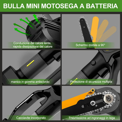 Motosega a Batteria, 6 Pollici Mini Motosega a Batteria Portatile per Potatura Con Caricatore, 2 Batterie E 2 Catene, Motosega Elettrica per Il Giardinaggio