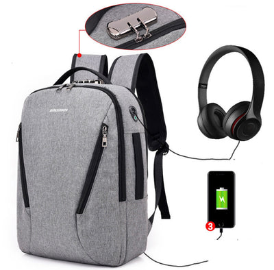 New Double Shoulder Bag Male Outdoor Travel College Schoolbag Computer Knapsack USB Charging, Waterproof and Anti-Theft