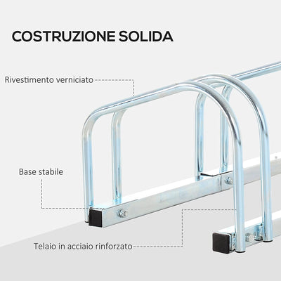 Rastrelliera Portabiciclette Parcheggio per 3 Biciclette in Acciaio, 76X33X27 Cm, Argento