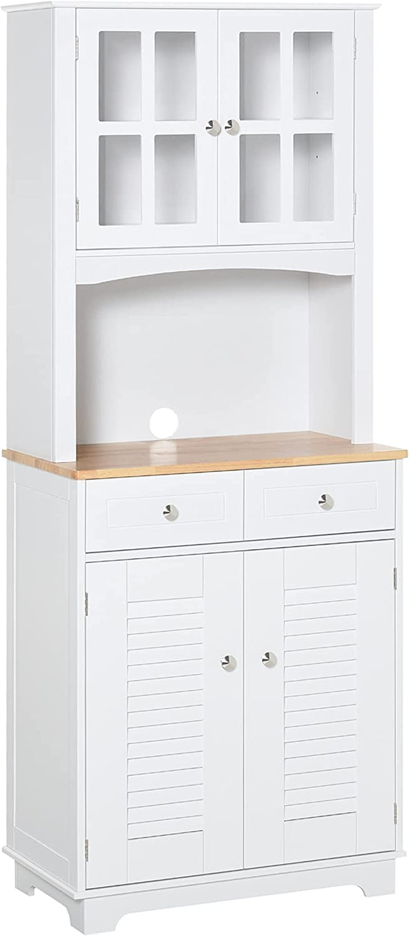 Credenza Alta per Cucina, Mobile Buffet in Legno Bianco, Armadio Dispensa in Stile Classico, Bianco, 68X39.5X170Cm