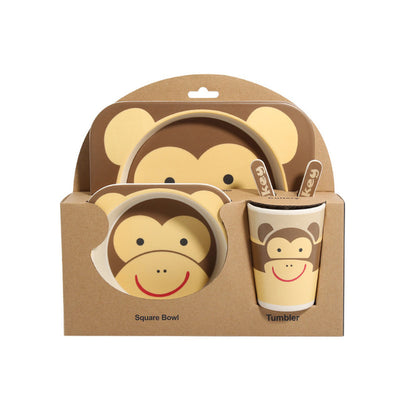 Five-Piece Bamboo Fiber Children'S Tableware Bowl and Dish Set