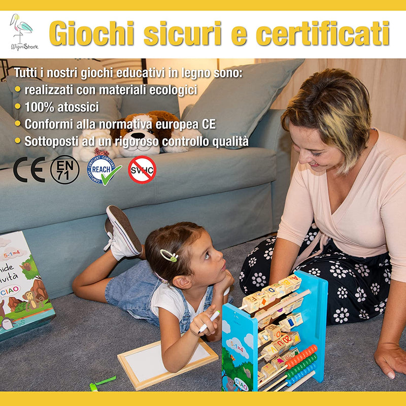Giochi Montessori 2 3 4 5 Anni, Giochi Bambini, Gioco Piramide Regalo Bambino Bambina Giocattoli Educativi in Legno Con Lavagna Magnetica Abaco Cubo