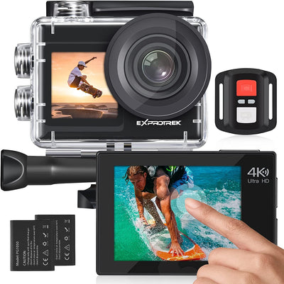 Action Cam, 20MP Action Cam 4K Con Touch Screen, Stabilizzatore EIS, Impermeabile Fino a 40M Sotto L'Acqua