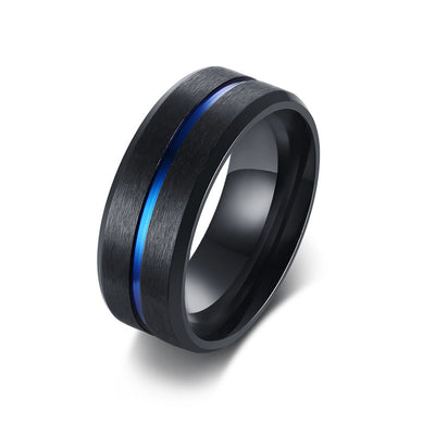 Titanium Steel Men'S Ring Blue Stainless Steel Joint between Grooves