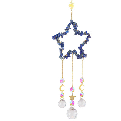 Natural Gravel Crystal Pentagram Garden Handmade Wind Chime Pendant