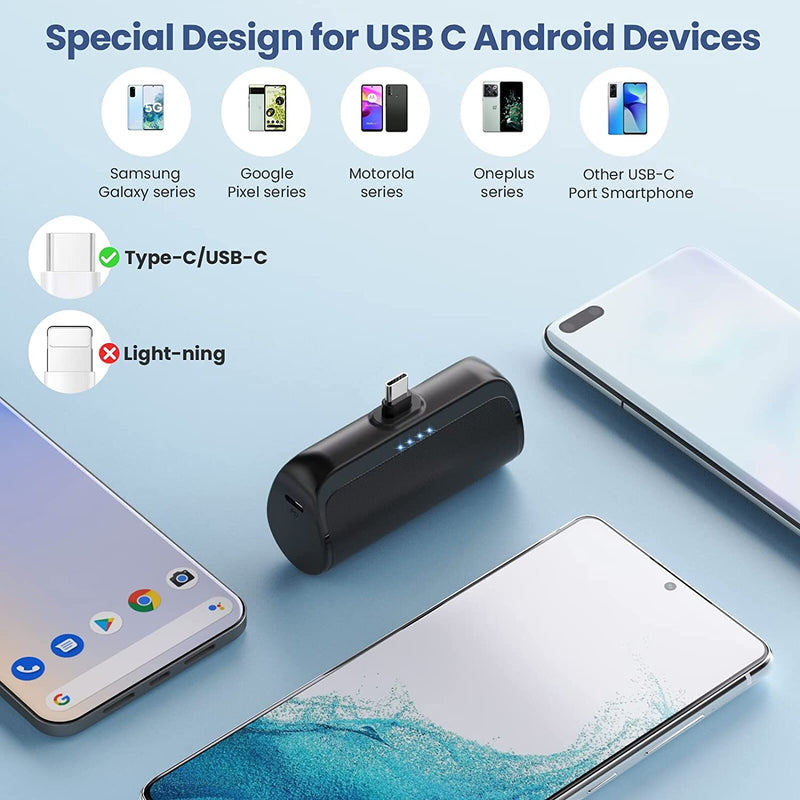 Power Bank 5200Mah,Ultra-Piccolo&Ultra-Compatto Caricatore Portatile Con 3A PD USB C Ingressi&Uscite Mini Powrbank Batteria Esterna per Android Samsung Galaxy/Note/Oppo/Lg/Switch/Huawei/Xiaomi