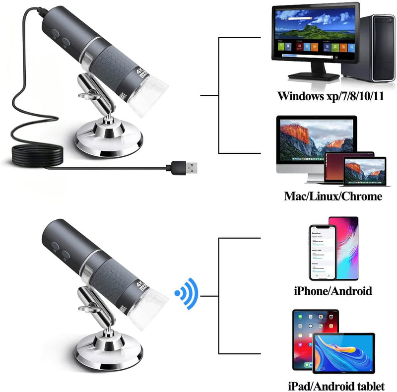 4K Wifi Microscopio per Iphone Android, Da 50 a 1000X USB Wireless Digital Scope Fotocamera per Endoscopio Super HD Compatibile Con Telefono Android Tablet Iphone Ipad Windows Mac Chrome Linux