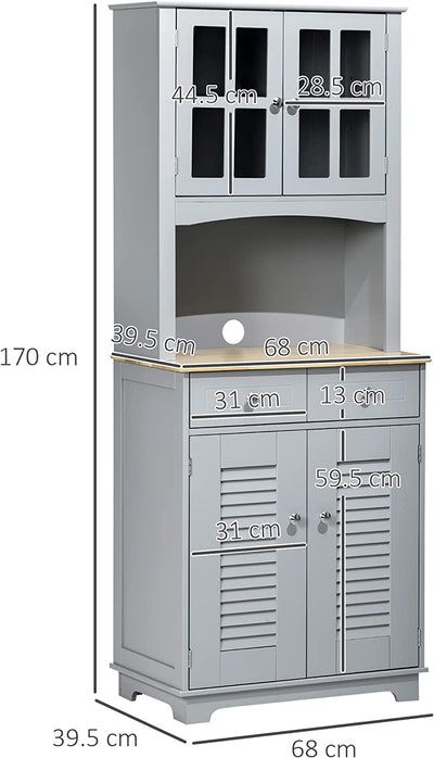 Credenza Alta per Cucina, Mobile Buffet in Legno, Armadio Dispensa in Stile Classico, Grigio, 68X39.5X170Cm