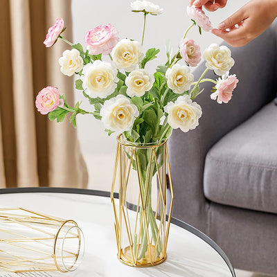 Vaso Decorativo Da Interno in Vetro Con Supporto Metallico Geometrico, Terrario Cristallino, Vaso in Vetro per Piante Idroponiche E Fiori, Centrotavola Matrimonio E Decorazione D'Interni