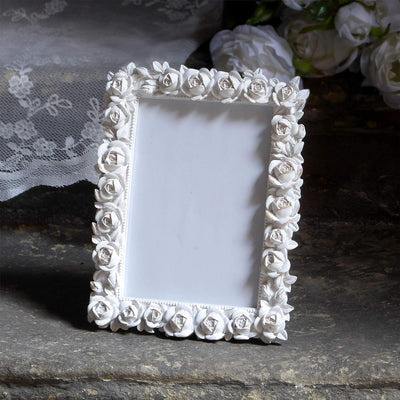 Cornice Portafoto Shabby Chic Colore Bianco Anticato Motivo Rose per Fotografie 10 X 15 Cm