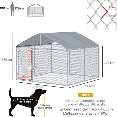 Recinto per Cani Da Esterno, Recinto per Animali Con Copertura Impermeabile, 230X230X175Cm