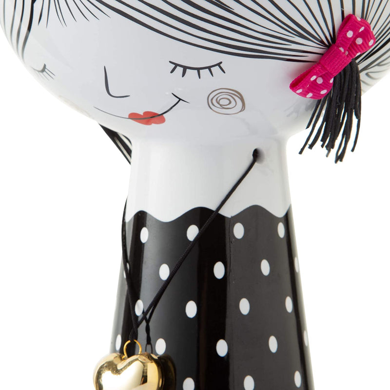 Vaso in Ceramica a Forma Di Coppa Linea Lovely Girl Vestito Nero Collana Cuore 15X15X17 Cm