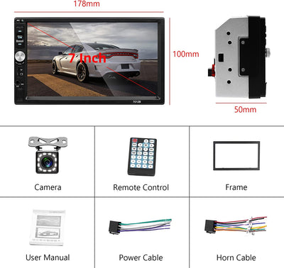 Autoradio 2 Din Bluetooth - Stereo per Auto Player Digitale Con Touchscreen Da 7 Pollici, Lettore Multimediale Auto Con Telecamera per Retromarcia, Telecomando, Supporta Mirrorlink/Fm/Usb/Aux/Tf/Swc