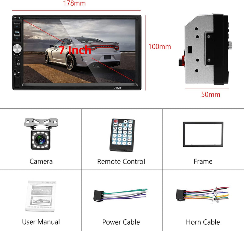 Autoradio 2 Din Bluetooth - Stereo per Auto Player Digitale Con Touchscreen Da 7 Pollici, Lettore Multimediale Auto Con Telecamera per Retromarcia, Telecomando, Supporta Mirrorlink/Fm/Usb/Aux/Tf/Swc