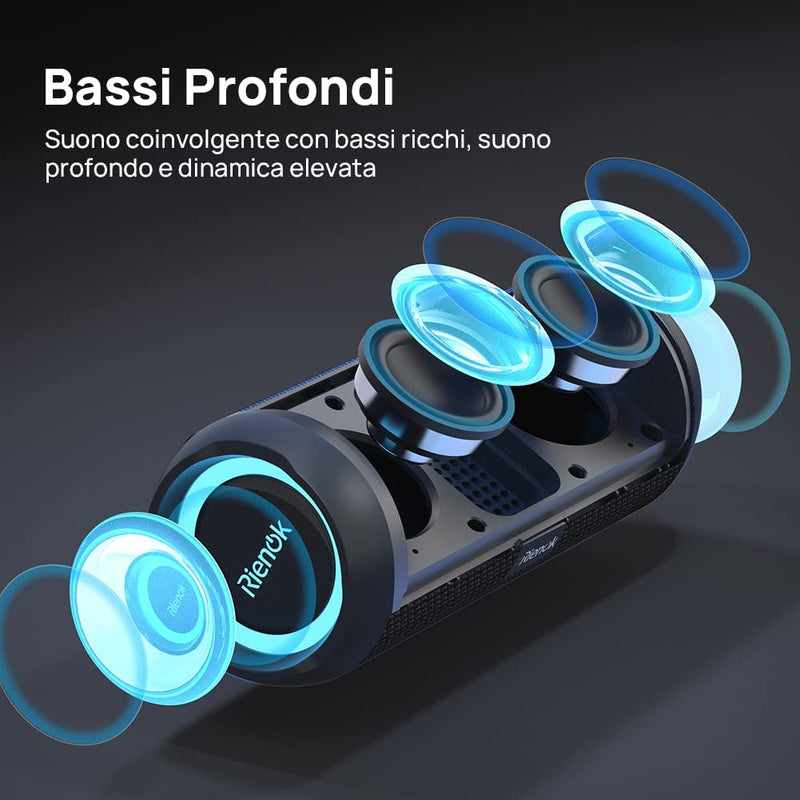 Cassa Bluetooth Portatile Potente IPX7 Impermeabile Altoparlante Bluetooth, Bassi Potenti, Bluetooth 5.3, Luce LED, AUX & Micro SD