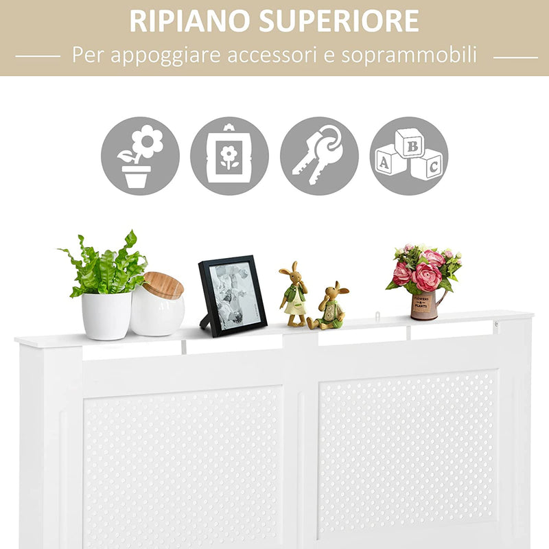 Copritermosifone in Legno Copertura Moderna 151.5 × 82 × 19Cm Verniciato Bianco