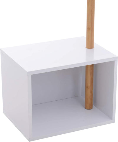 Appendiabiti Con Panchina Cubo per Scarpe per Ingresso E Camera Da Letto 6 Ganci, Bambù Legno MDF, Bianco, 40X30X180Cm