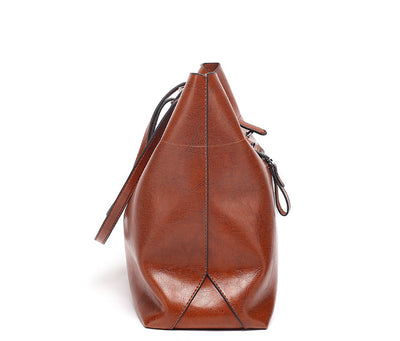 New Handbag Leather Casual Wax Cowhide Handbag Bag Lady Bag Factory Wholesale Horizontal