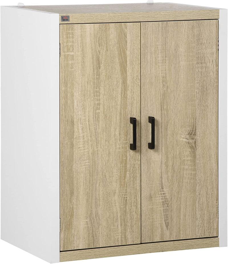 Mobiletto Multiuso per Ingresso E Soggiorno, Armadietto 2 Ante Con Mensola Regolabile in MDF, 62X40X77Cm, Bianco E Legno