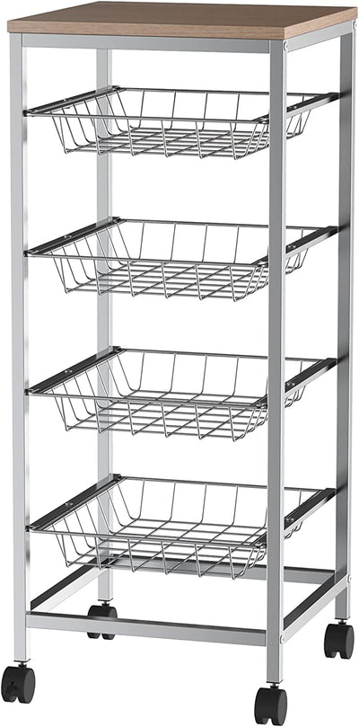 Carrello Cucina Salvaspazio Ruote 4 Cesti Acciaio Legno 36.5 × 36.5 × 89Cm