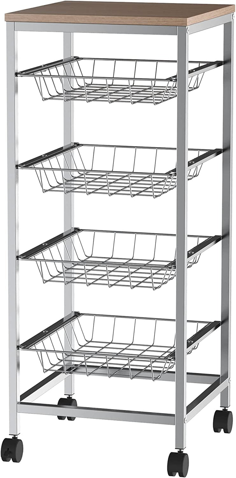 Carrello Cucina Salvaspazio Ruote 4 Cesti Acciaio Legno 36.5 × 36.5 × 89Cm